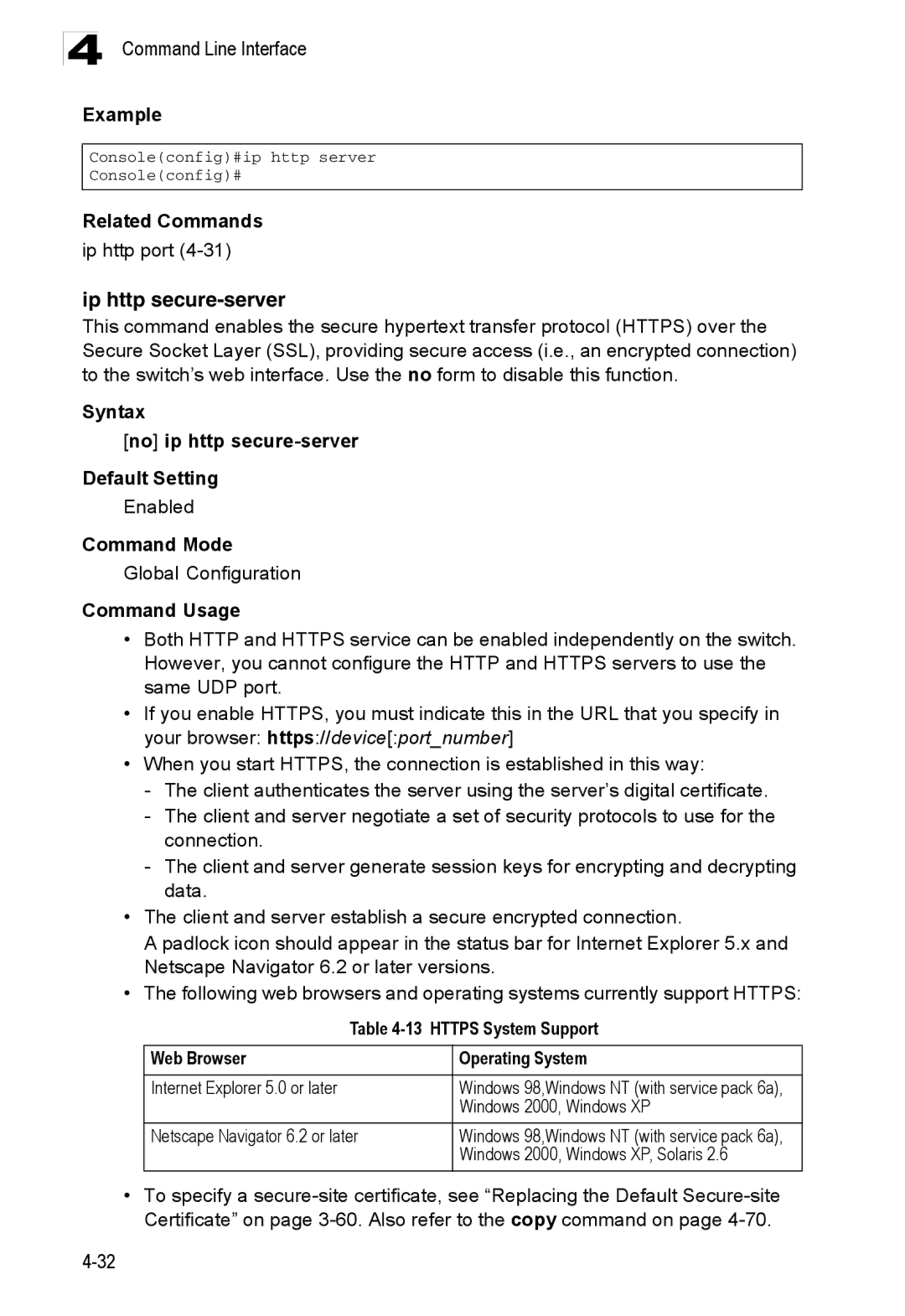 Accton Technology ES3526XA, ES3552XA Ip http secure-server, Ip http port, Syntax No ip http secure-server Default Setting 