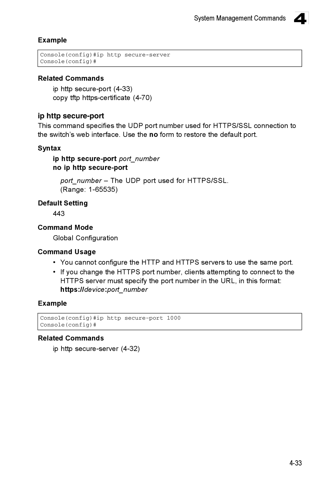 Accton Technology ES3552XA, ES3526XA Ip http secure-port4-33 Copy tftp https-certificate, Ip http secure-server4-32 