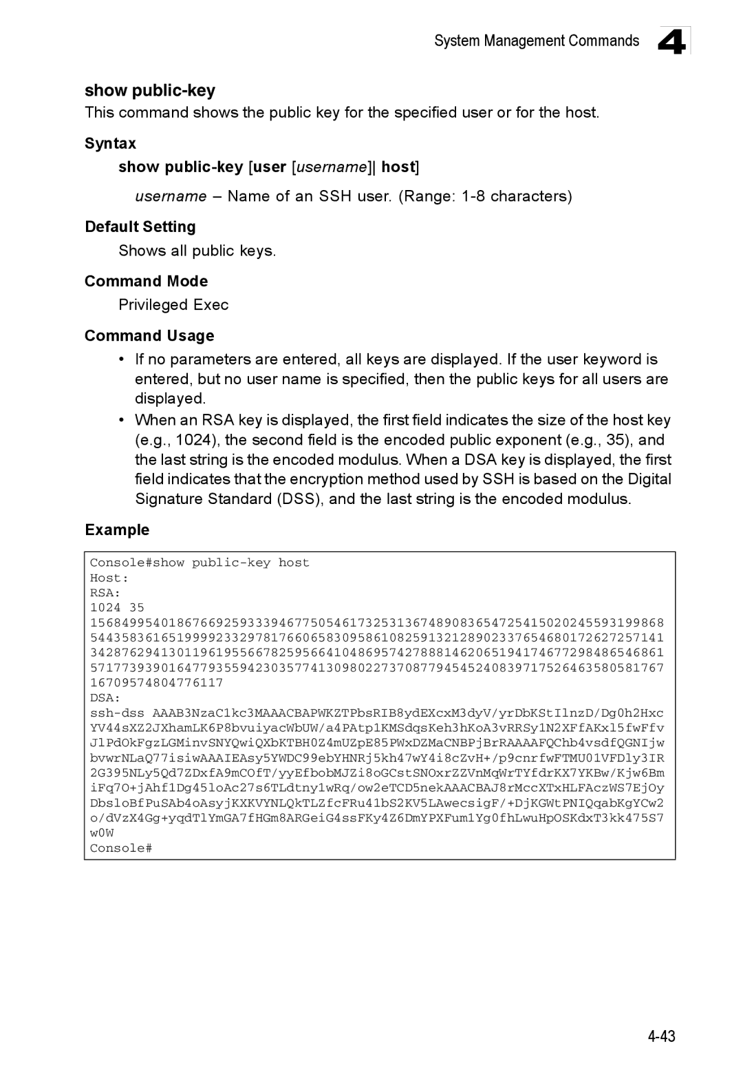 Accton Technology ES3552XA, ES3526XA manual Syntax Show public-key user username host, Shows all public keys 