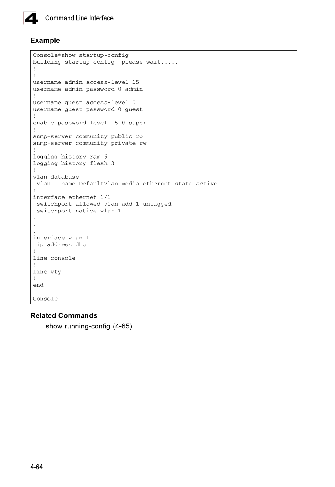 Accton Technology ES3526XA, ES3552XA manual Show running-config4-65 