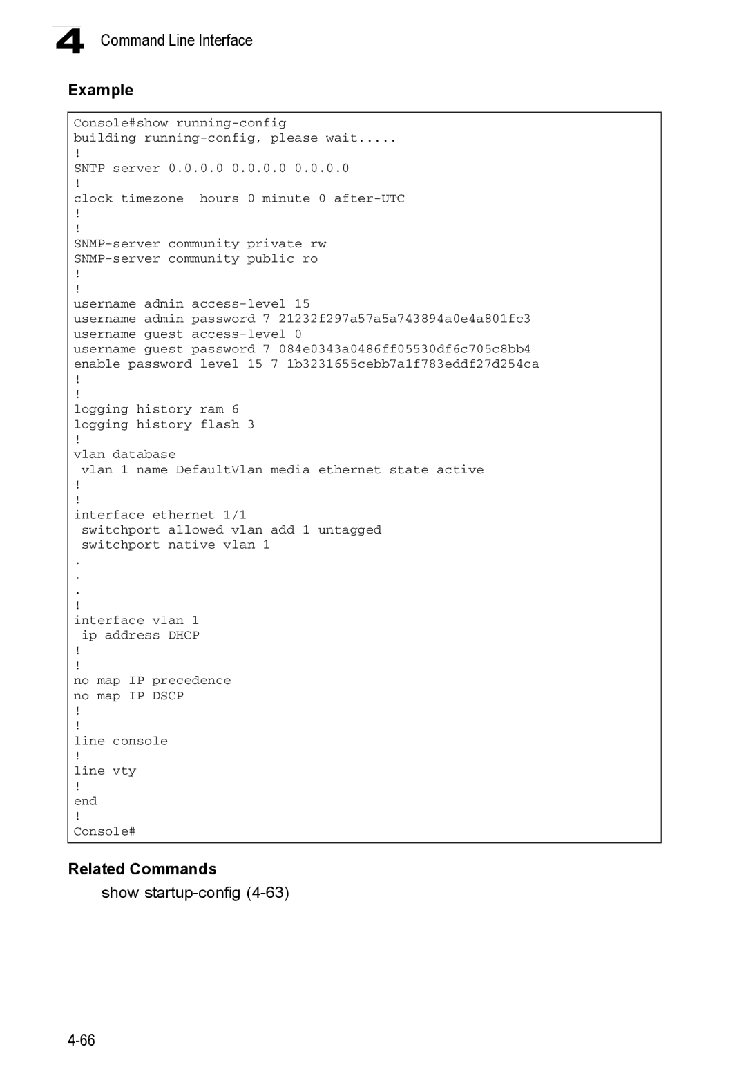 Accton Technology ES3526XA, ES3552XA manual Show startup-config4-63 