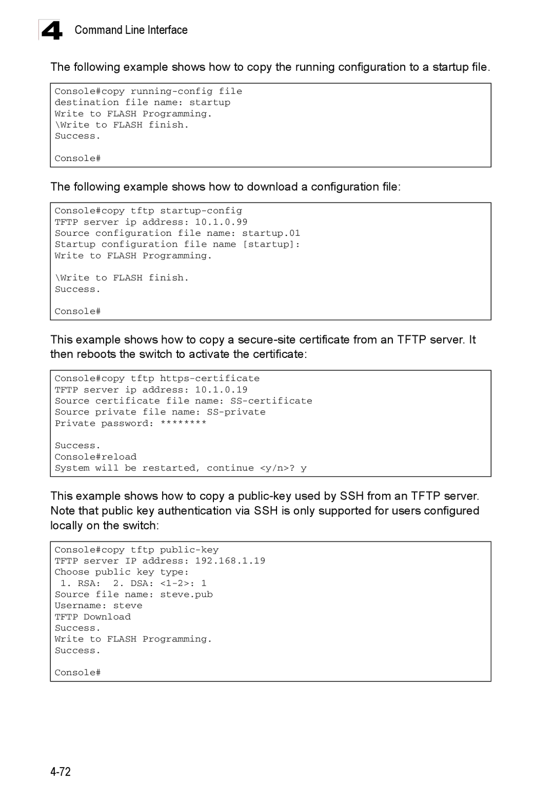 Accton Technology ES3526XA, ES3552XA manual Following example shows how to download a configuration file 