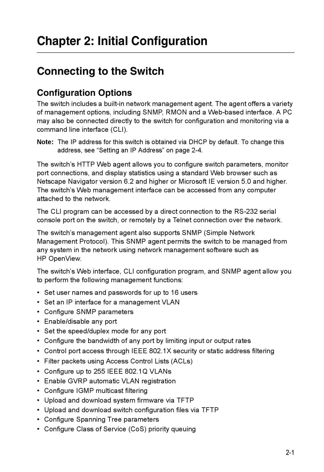 Accton Technology ES3552XA, ES3526XA manual Connecting to the Switch, Configuration Options 