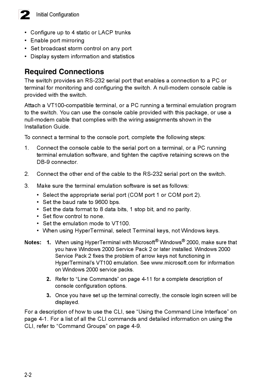 Accton Technology ES3526XA, ES3552XA manual Required Connections, Initial Configuration 