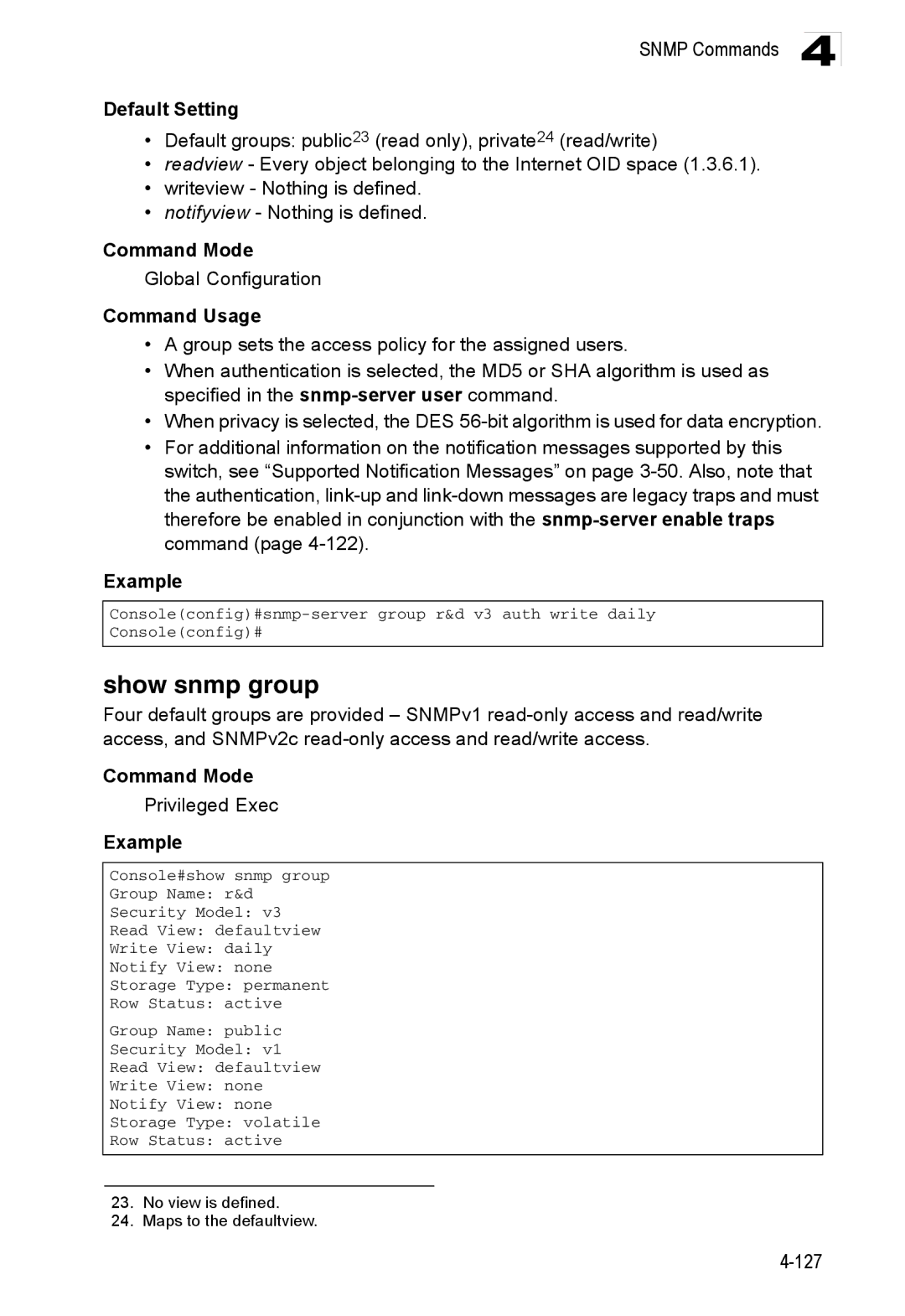 Accton Technology ES3552XA, ES3526XA manual Show snmp group 