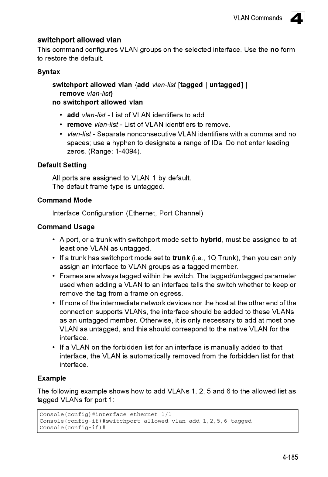 Accton Technology ES3552XA, ES3526XA manual Switchport allowed vlan 