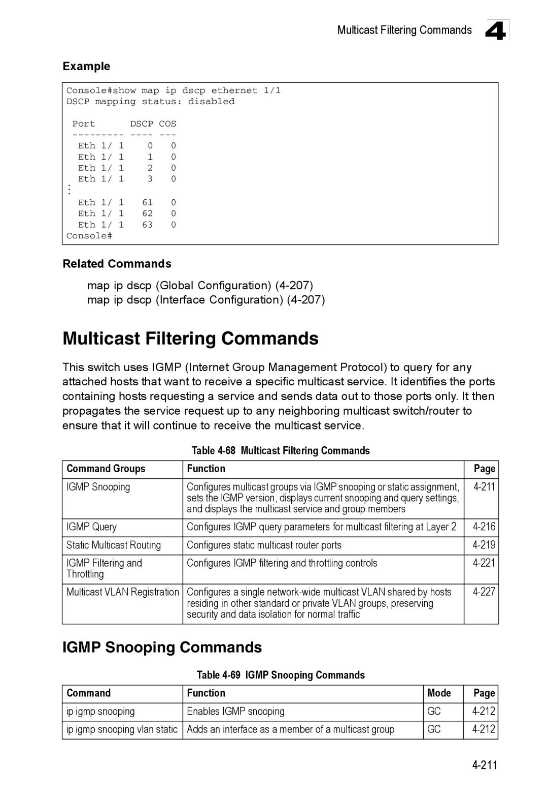 Accton Technology ES3552XA, ES3526XA manual Multicast Filtering Commands, Igmp Snooping Commands Function Mode 