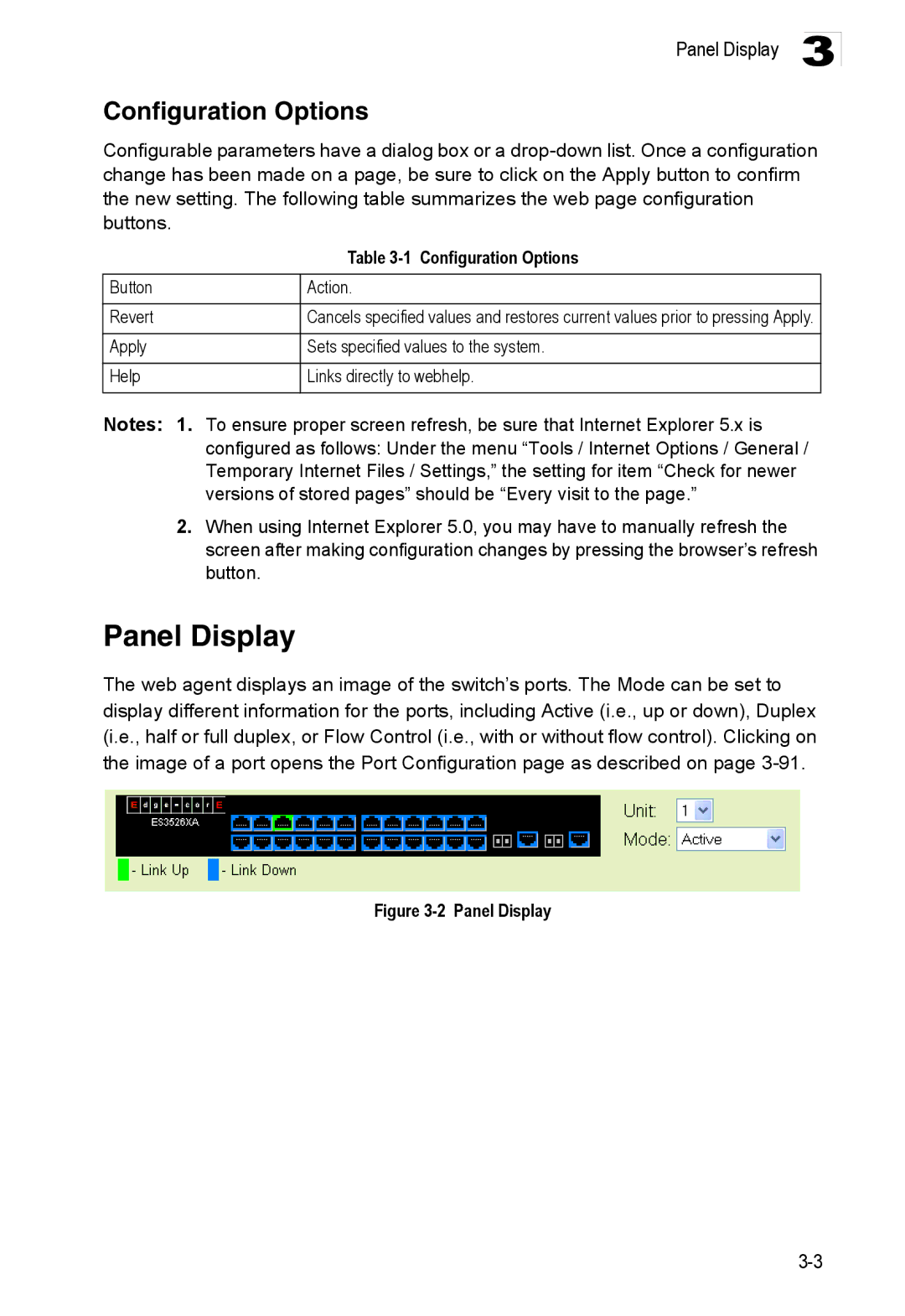 Accton Technology ES3552XA, ES3526XA manual Panel Display, Configuration Options 