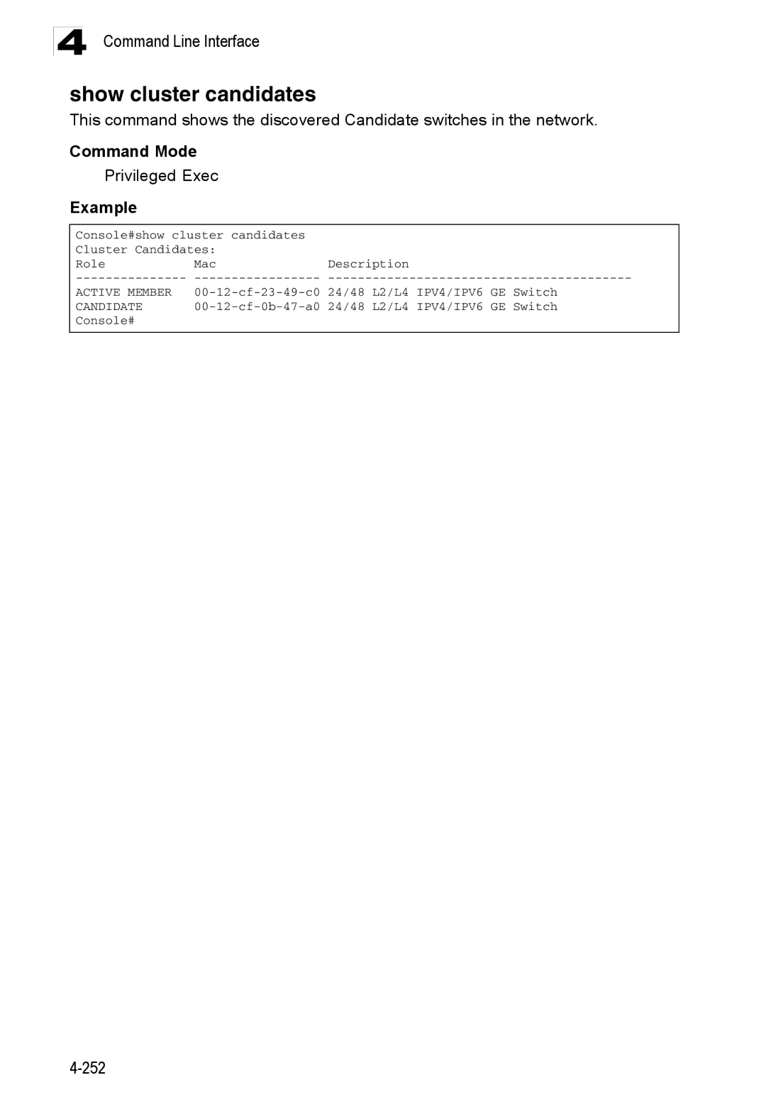 Accton Technology ES3526XA, ES3552XA manual Show cluster candidates 