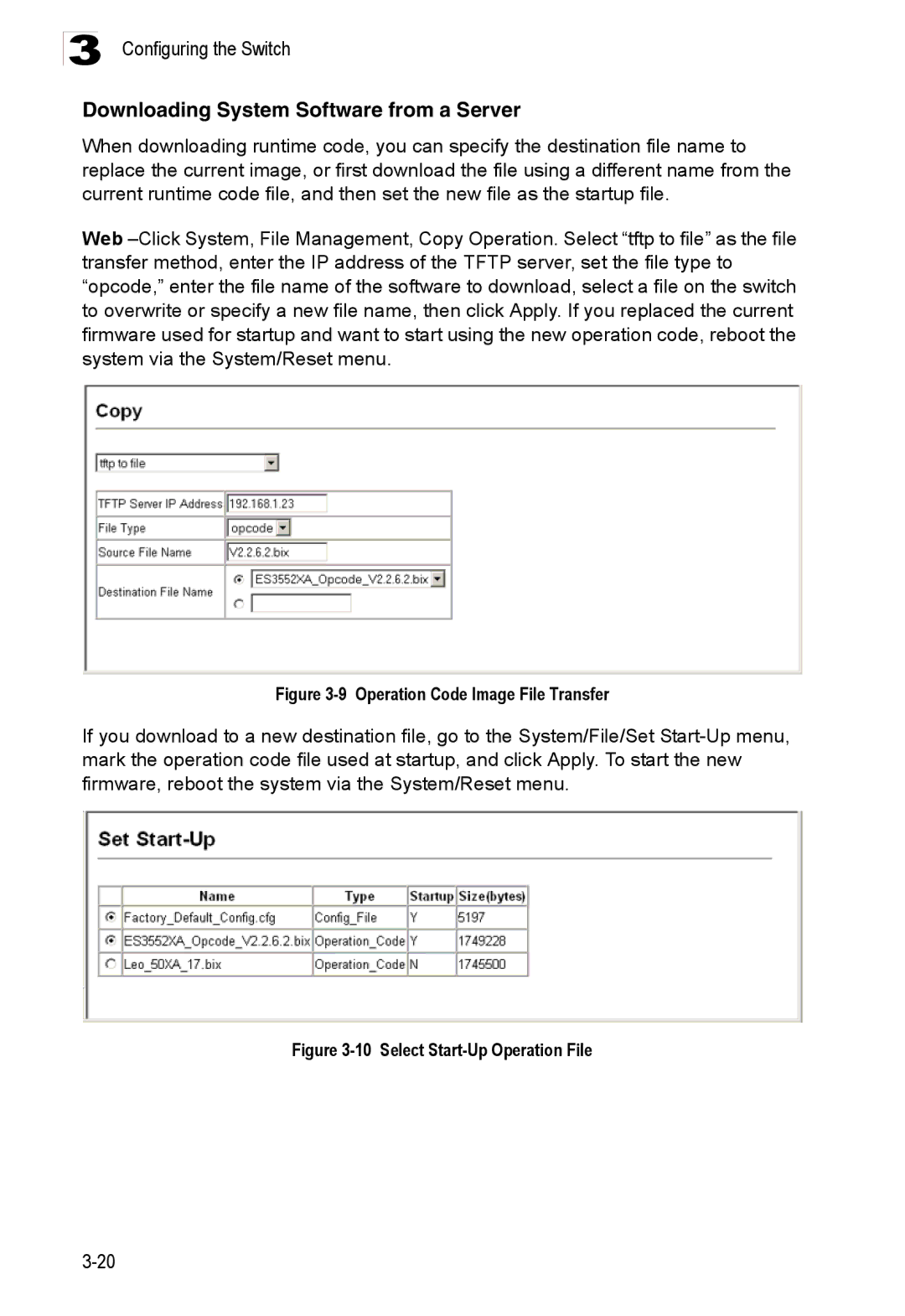 Accton Technology ES3526XA, ES3552XA manual Downloading System Software from a Server, Operation Code Image File Transfer 