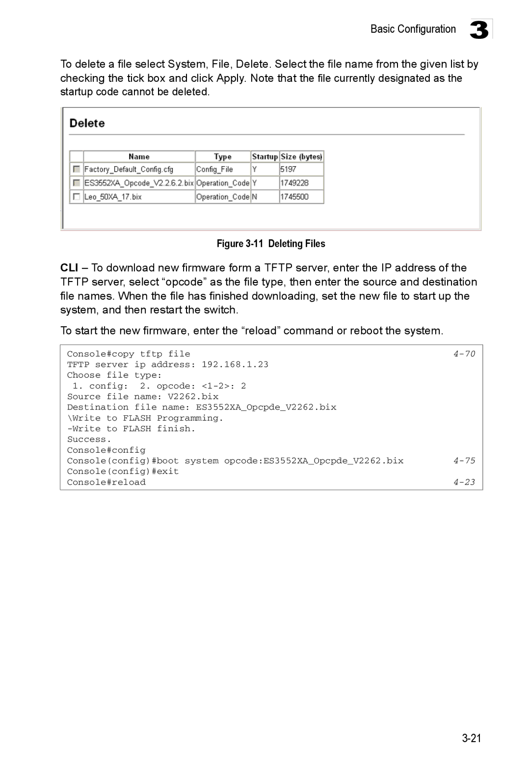 Accton Technology ES3552XA, ES3526XA manual Deleting Files 