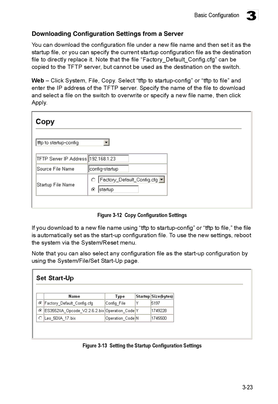 Accton Technology ES3552XA, ES3526XA manual Downloading Configuration Settings from a Server, Copy Configuration Settings 