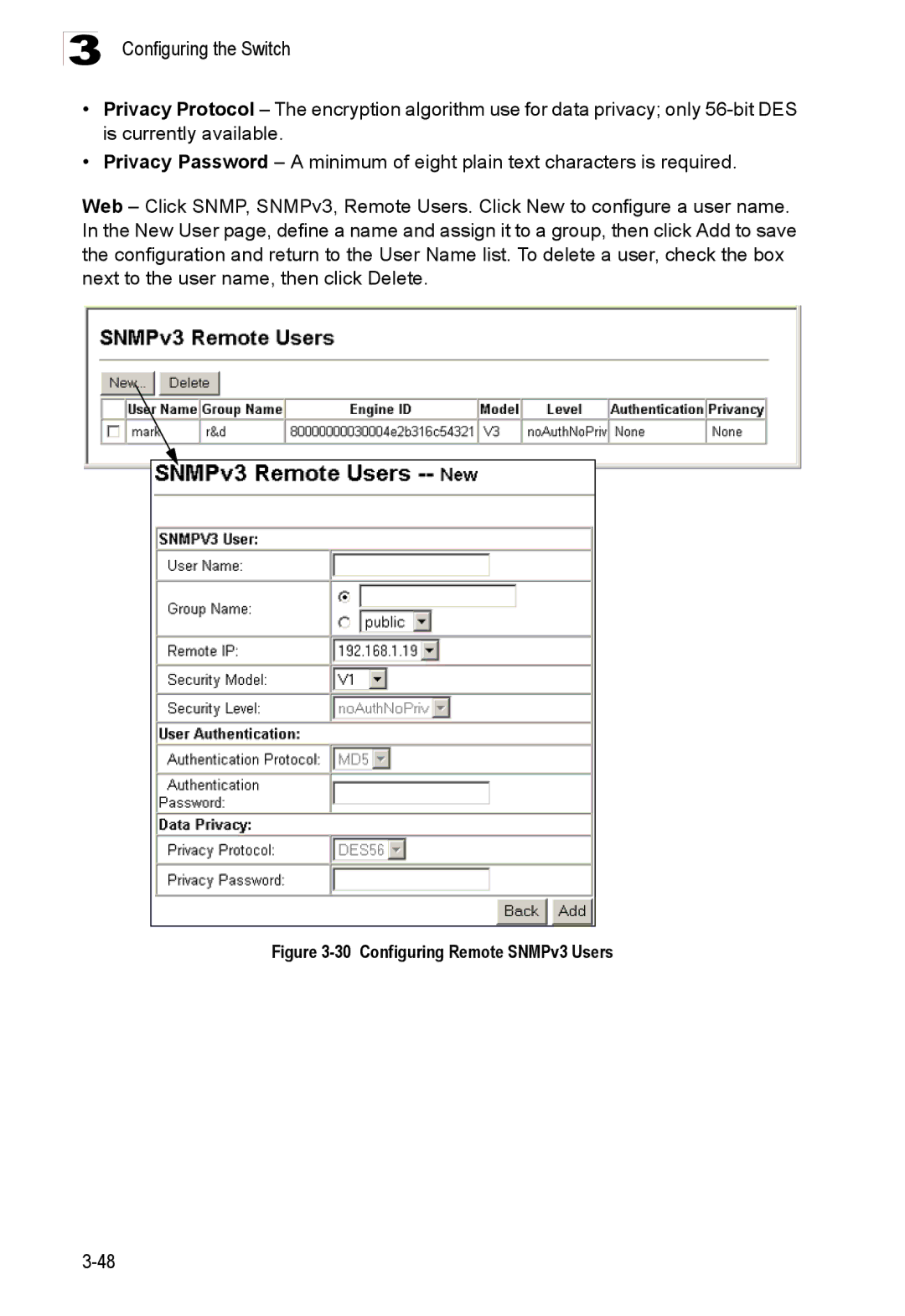 Accton Technology ES3526XA, ES3552XA manual Configuring Remote SNMPv3 Users 