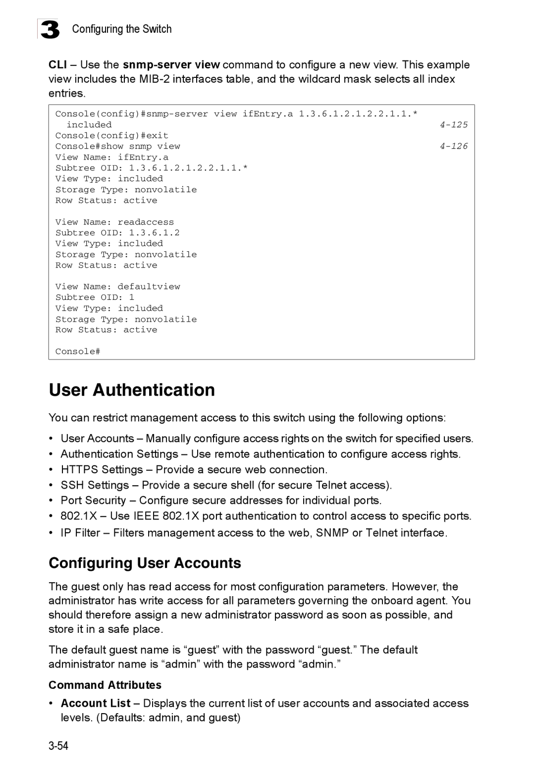 Accton Technology ES3526XA, ES3552XA manual User Authentication, Configuring User Accounts 