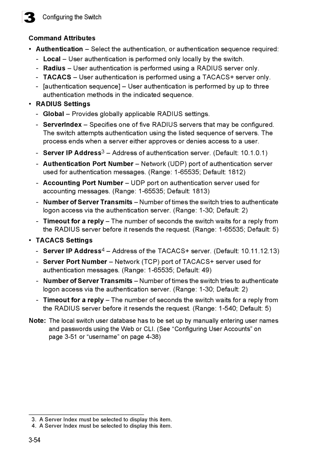 Accton Technology ES3528M-SFP manual Radius Settings, Tacacs Settings 