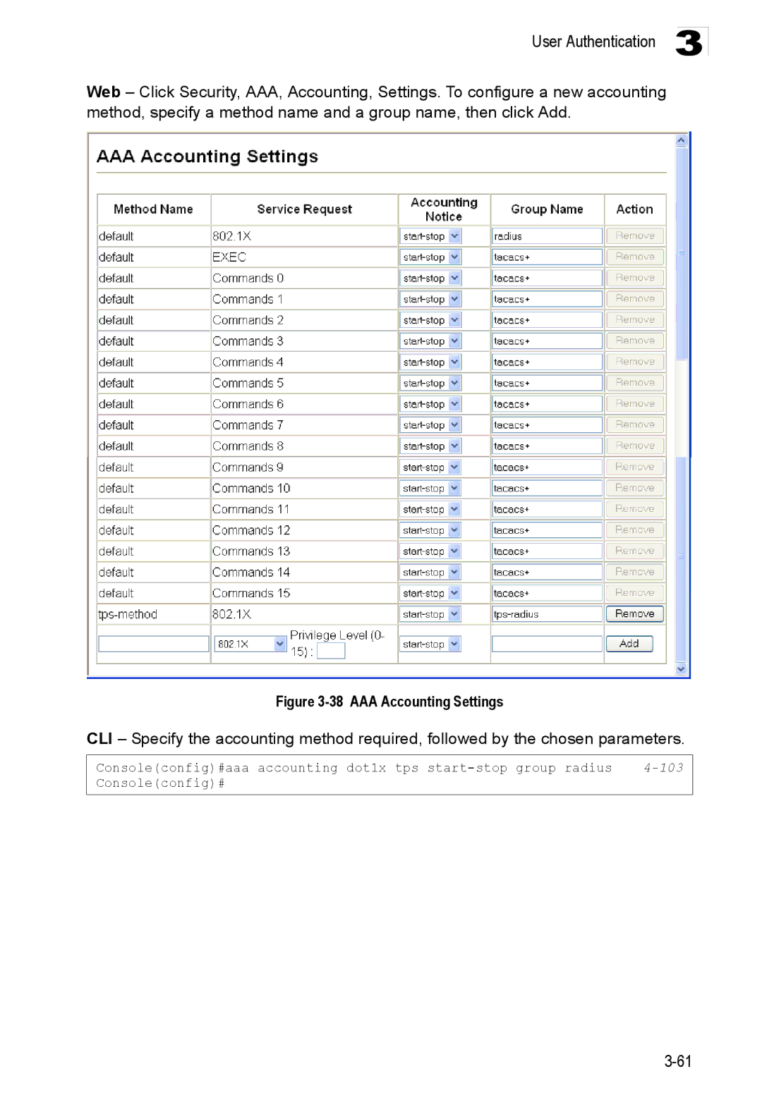 Accton Technology ES3528M-SFP manual AAA Accounting Settings 