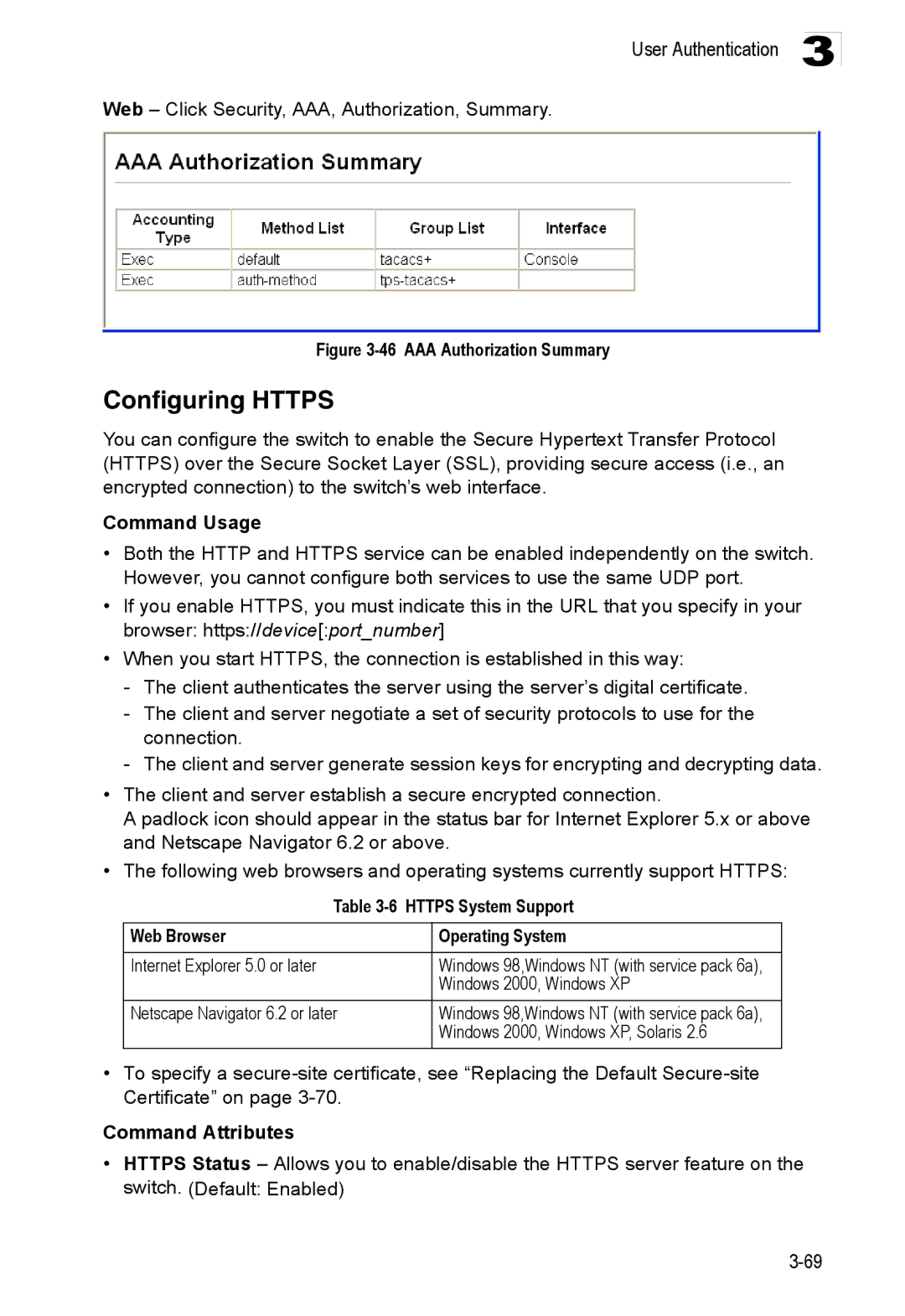 Accton Technology ES3528M-SFP manual Configuring Https, Https System Support Web Browser Operating System 