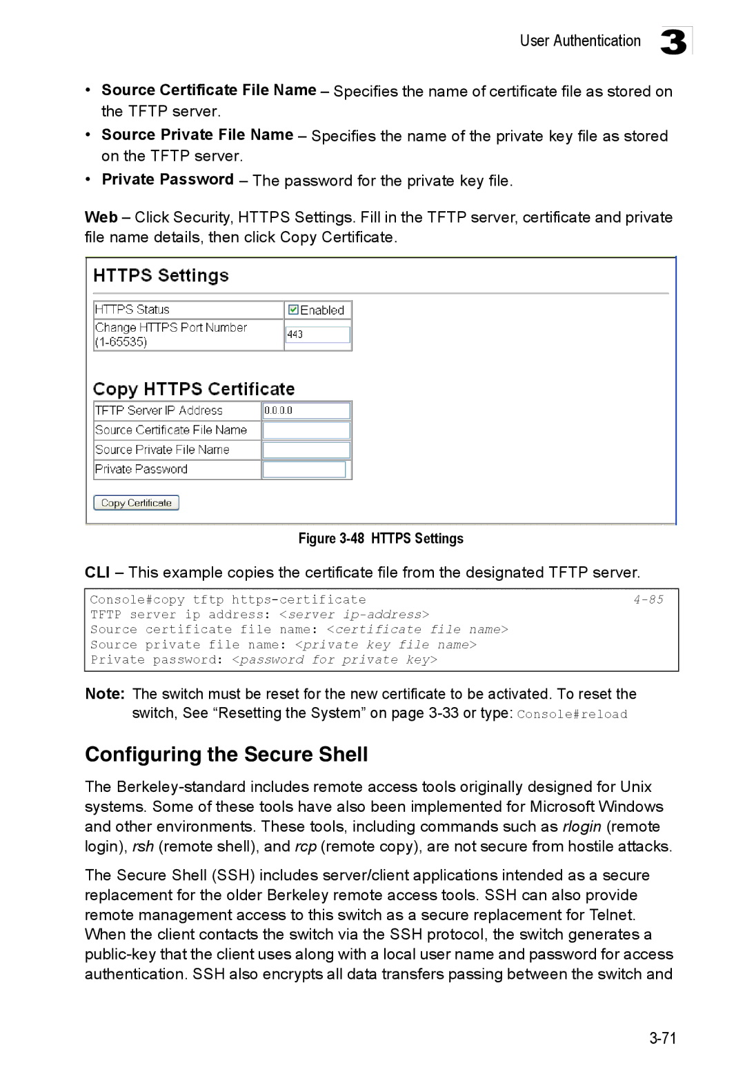 Accton Technology ES3528M-SFP manual Configuring the Secure Shell, Address server ip-address 