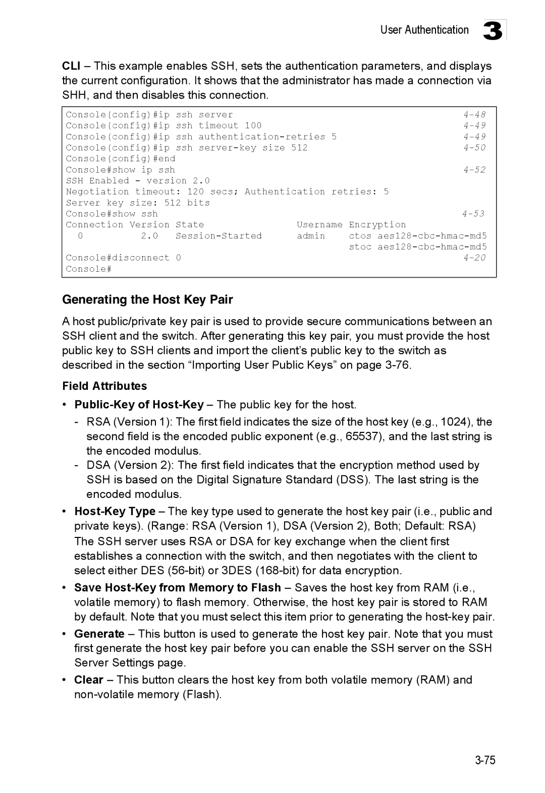 Accton Technology ES3528M-SFP manual Generating the Host Key Pair 