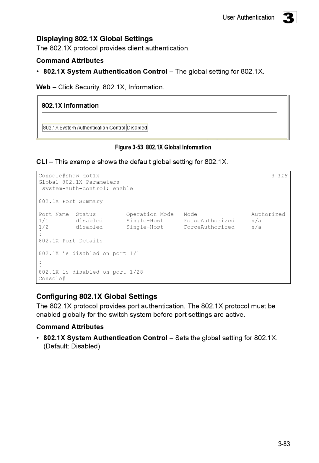 Accton Technology ES3528M-SFP manual Displaying 802.1X Global Settings, Configuring 802.1X Global Settings 