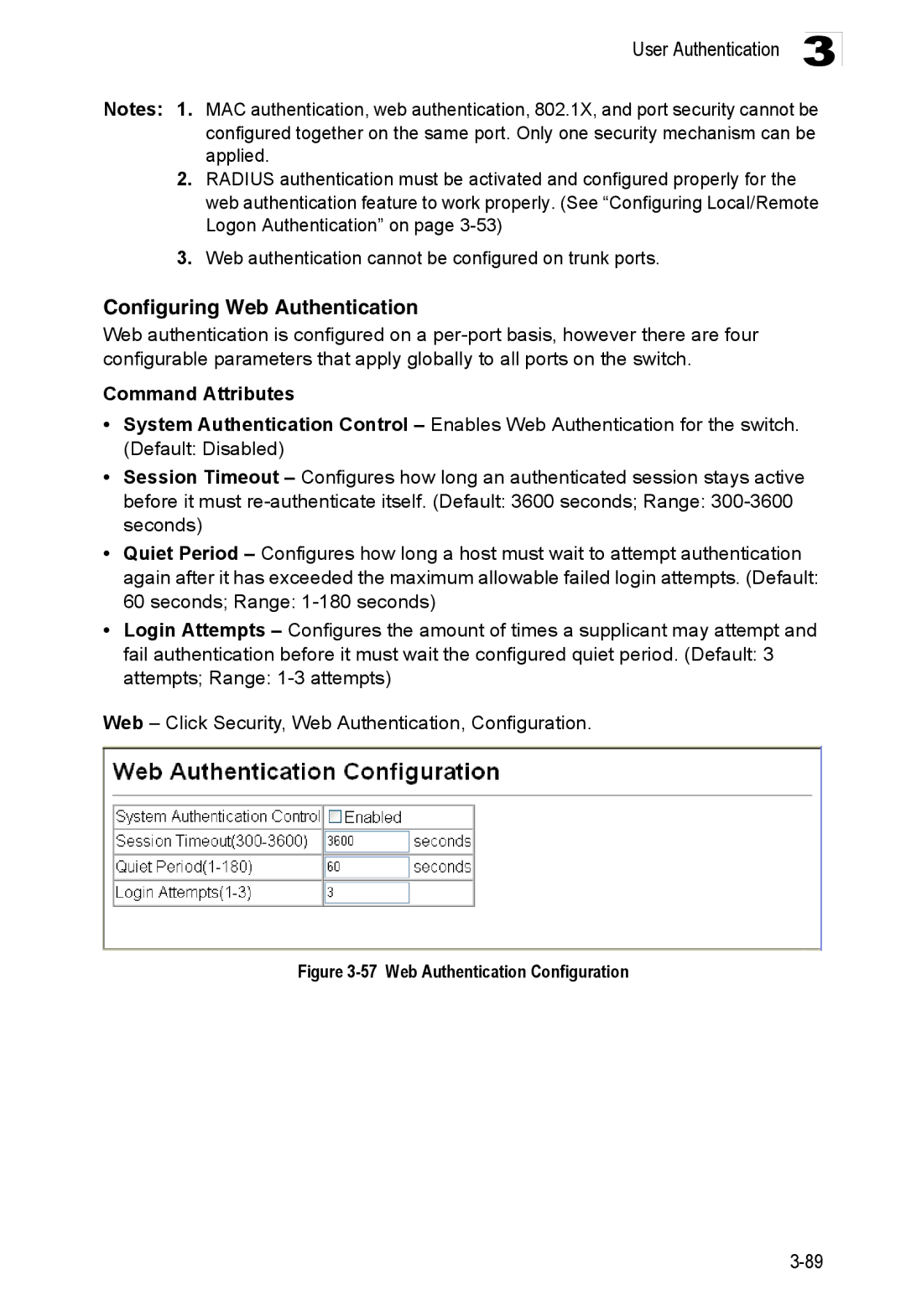 Accton Technology ES3528M-SFP manual Configuring Web Authentication, Web Authentication Configuration 