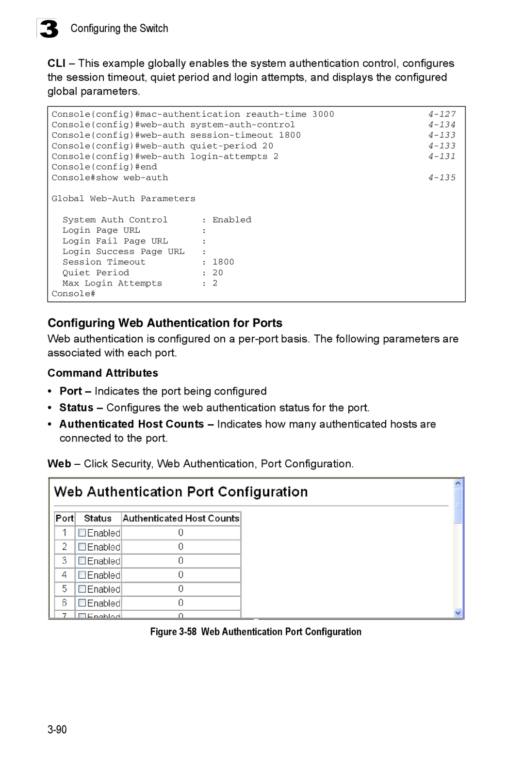 Accton Technology ES3528M-SFP manual Configuring Web Authentication for Ports 