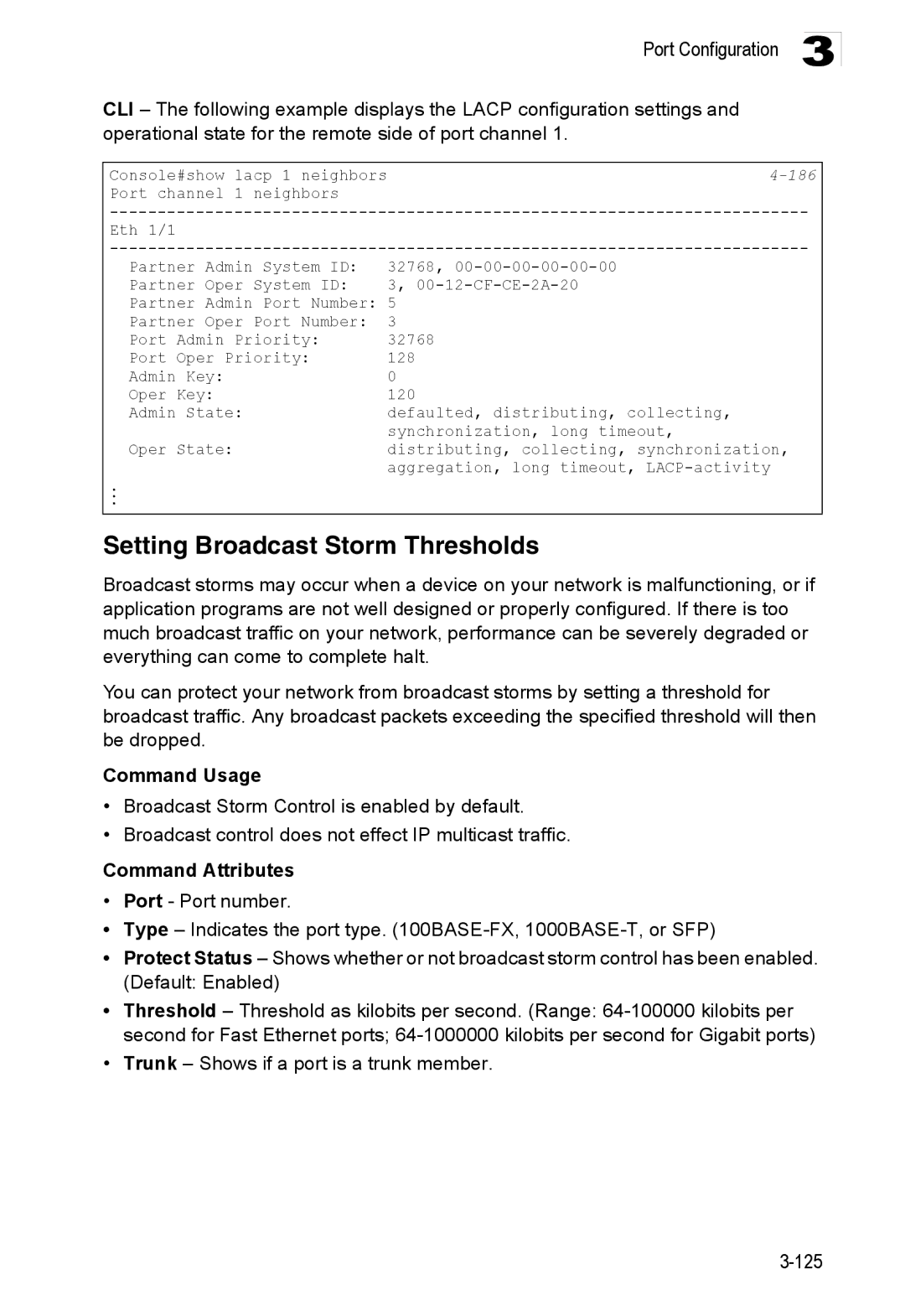 Accton Technology ES3528M-SFP manual Setting Broadcast Storm Thresholds, Command Usage 