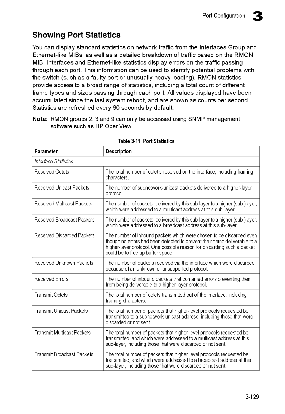 Accton Technology ES3528M-SFP manual Showing Port Statistics 