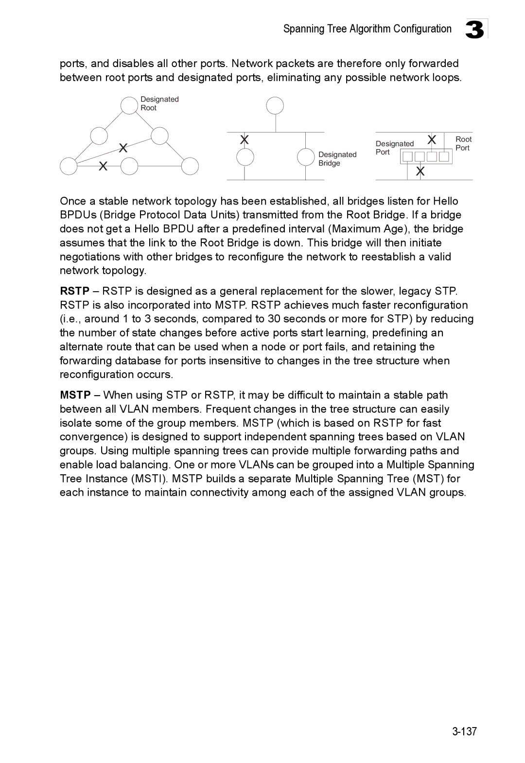 Accton Technology ES3528M-SFP manual Designated Root Port Bridge 