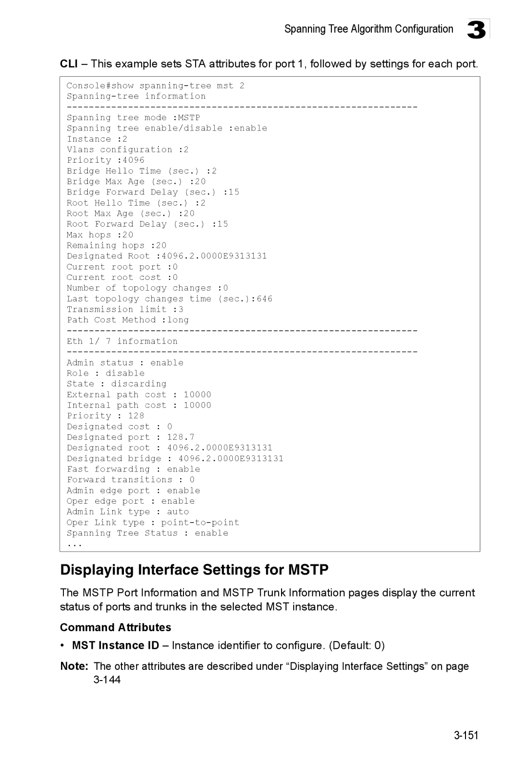 Accton Technology ES3528M-SFP manual Displaying Interface Settings for Mstp 