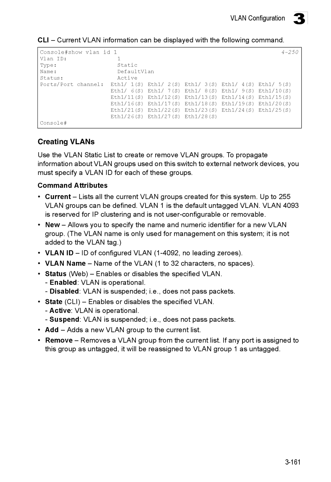 Accton Technology ES3528M-SFP manual Creating VLANs, 250 