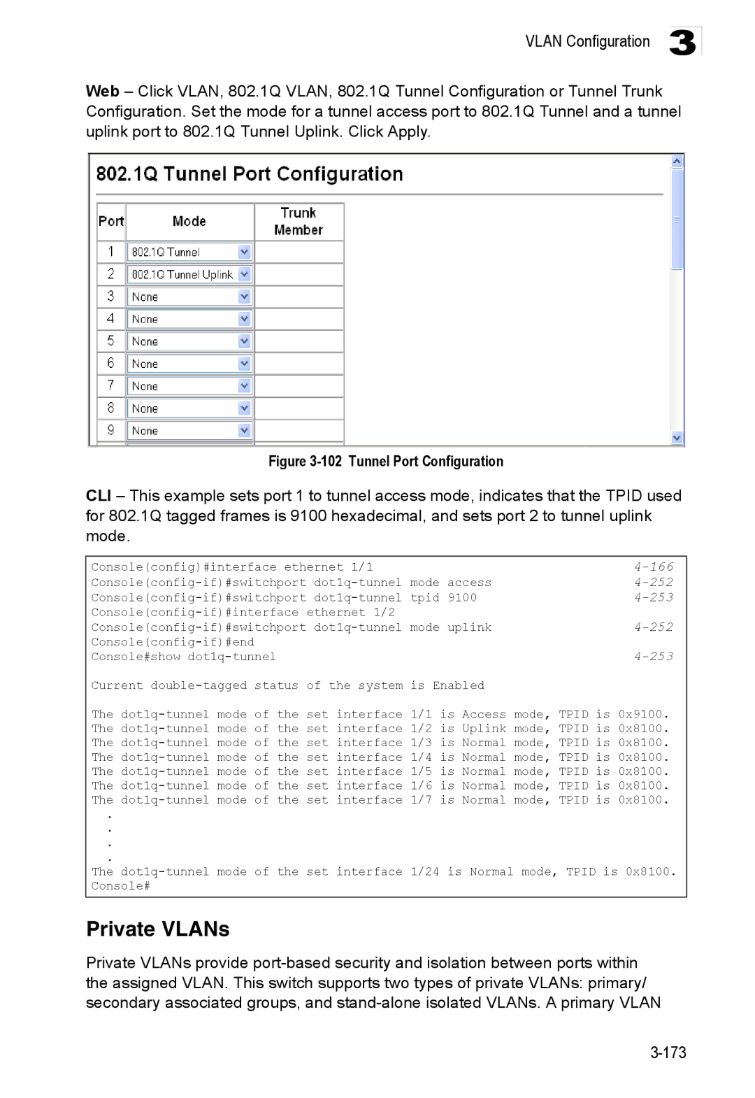 Accton Technology ES3528M-SFP manual Private VLANs, 252 