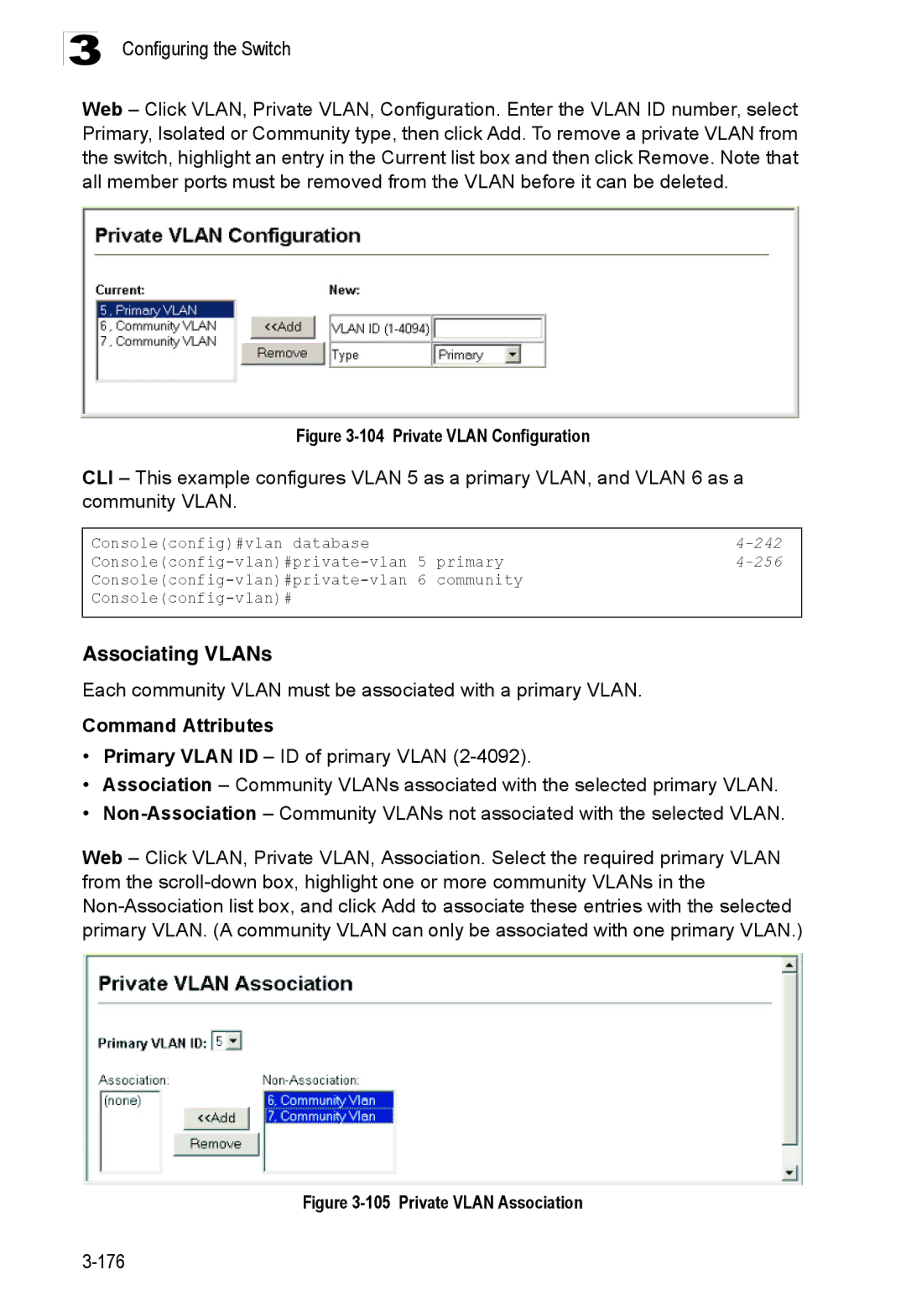 Accton Technology ES3528M-SFP manual Associating VLANs, Each community Vlan must be associated with a primary Vlan, 256 