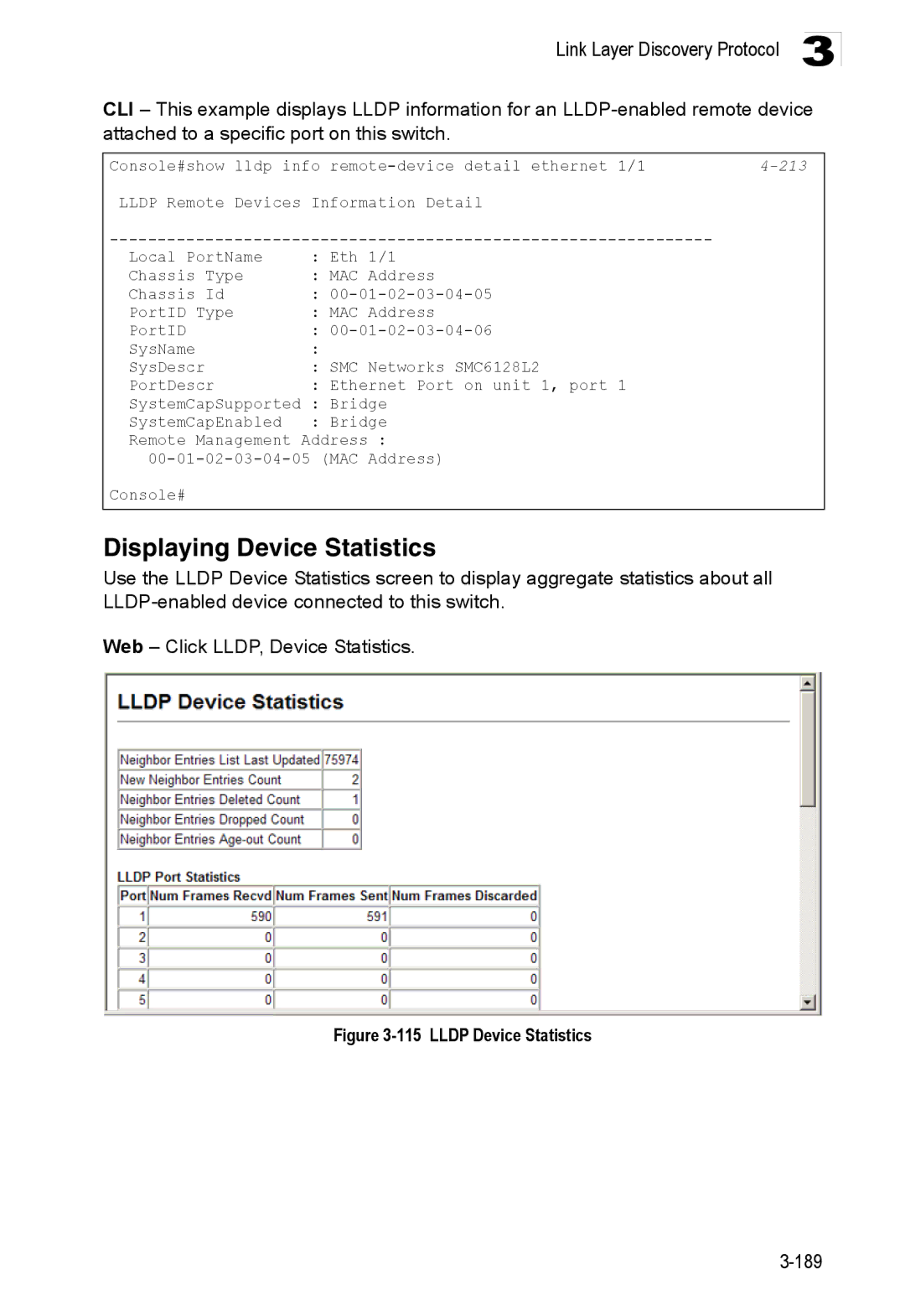 Accton Technology ES3528M-SFP manual Displaying Device Statistics, Lldp Device Statistics 