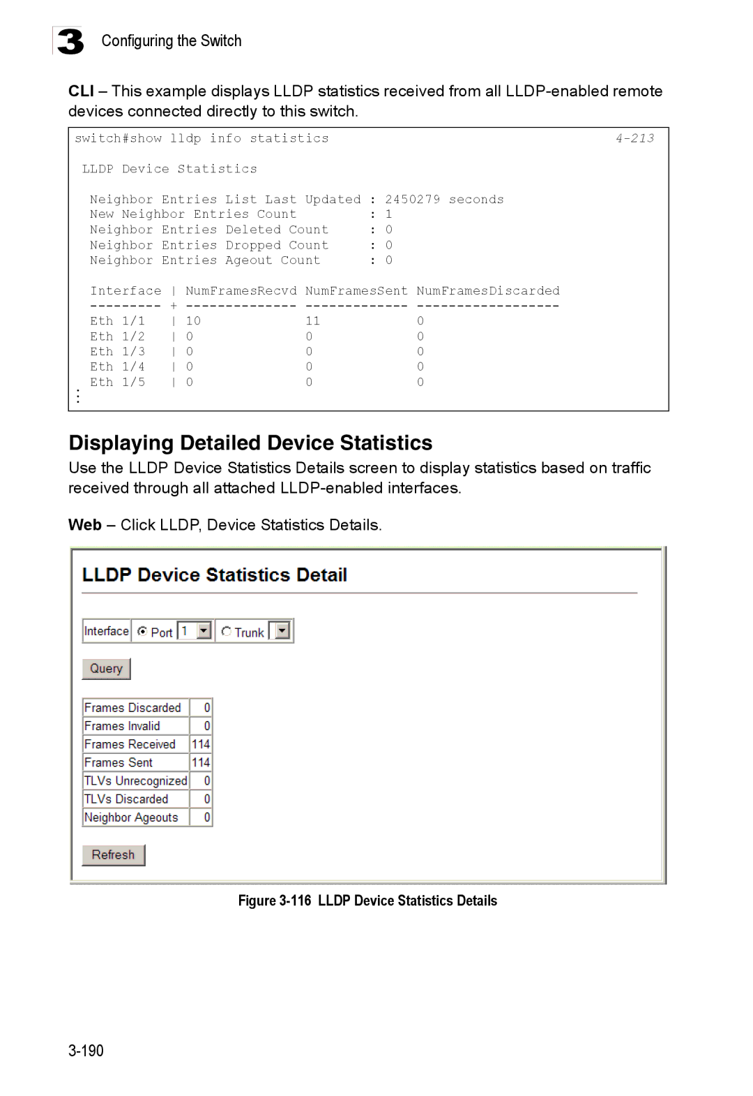 Accton Technology ES3528M-SFP manual Displaying Detailed Device Statistics, Lldp Device Statistics Details 