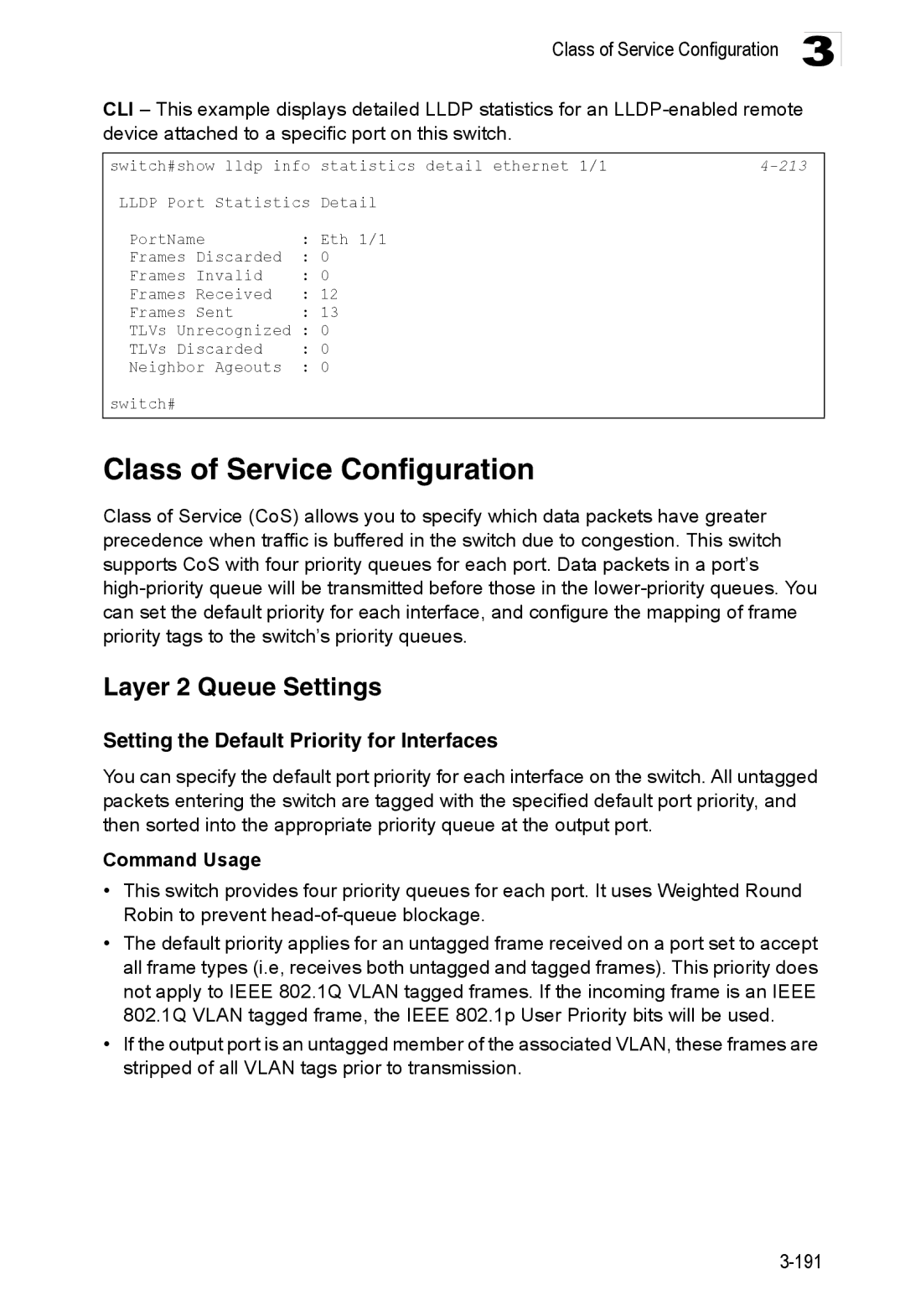 Accton Technology ES3528M-SFP manual Class of Service Configuration, Layer 2 Queue Settings 