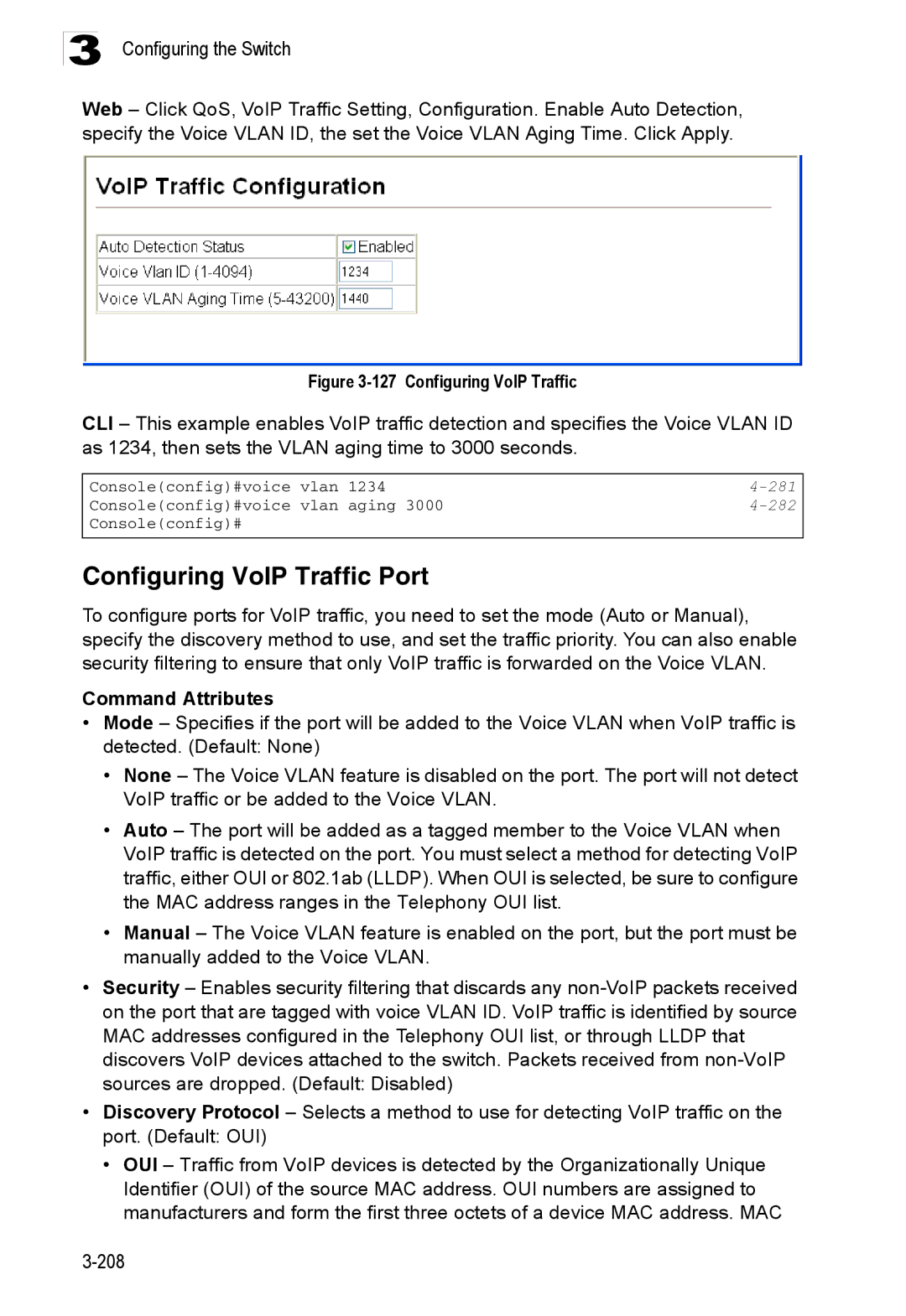 Accton Technology ES3528M-SFP manual Configuring VoIP Traffic Port, 281, 282 