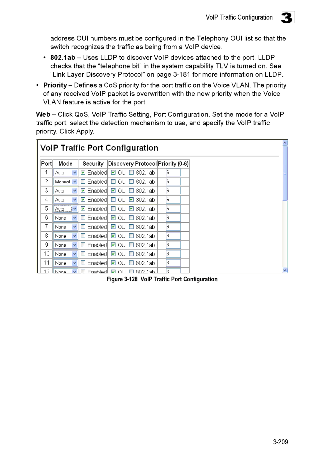 Accton Technology ES3528M-SFP manual VoIP Traffic Port Configuration 