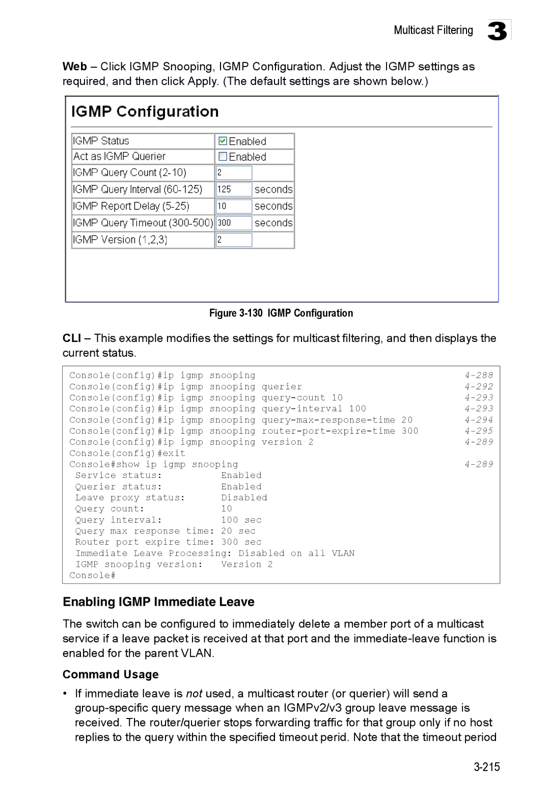 Accton Technology ES3528M-SFP manual Enabling Igmp Immediate Leave 