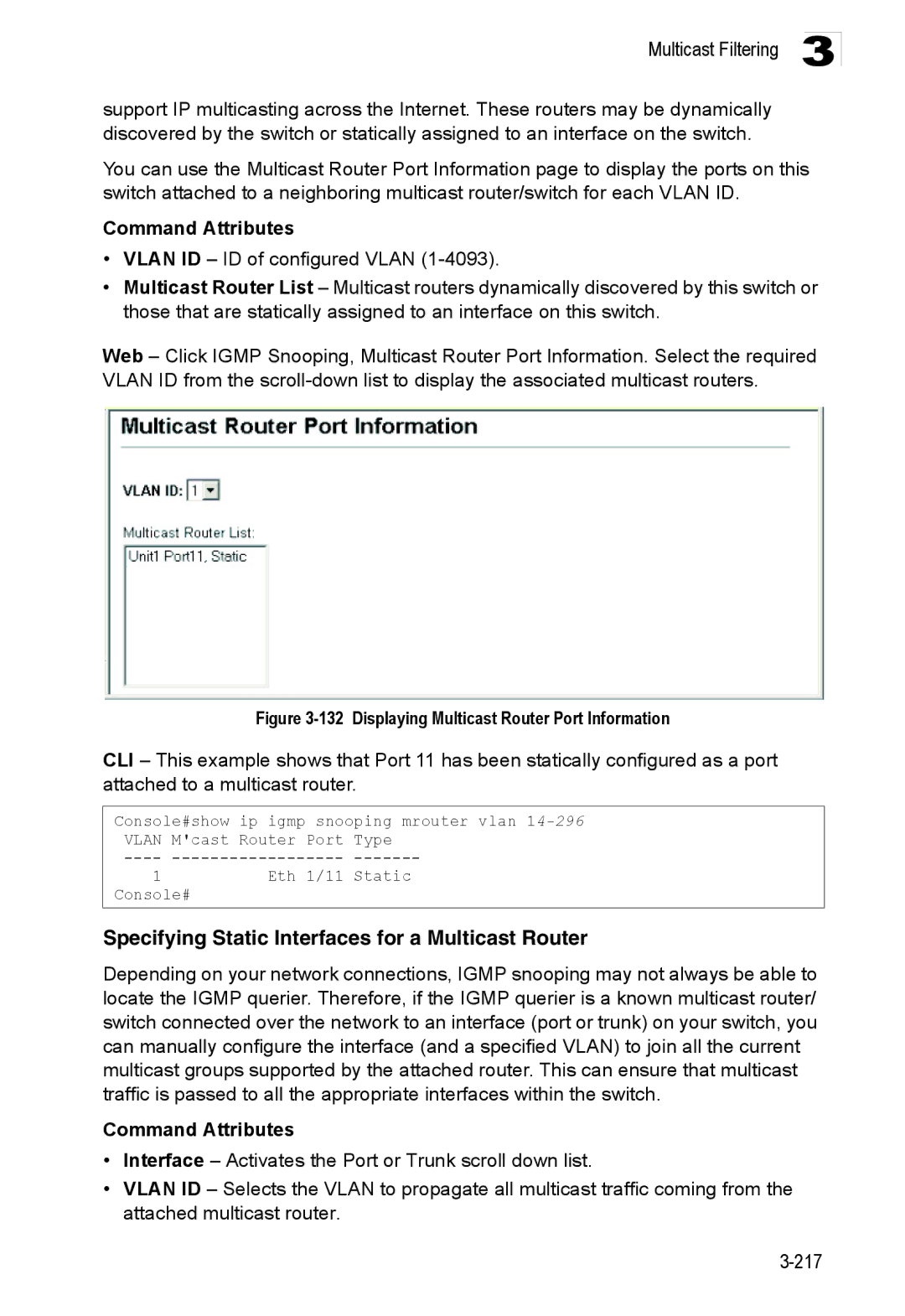 Accton Technology ES3528M-SFP manual Specifying Static Interfaces for a Multicast Router 