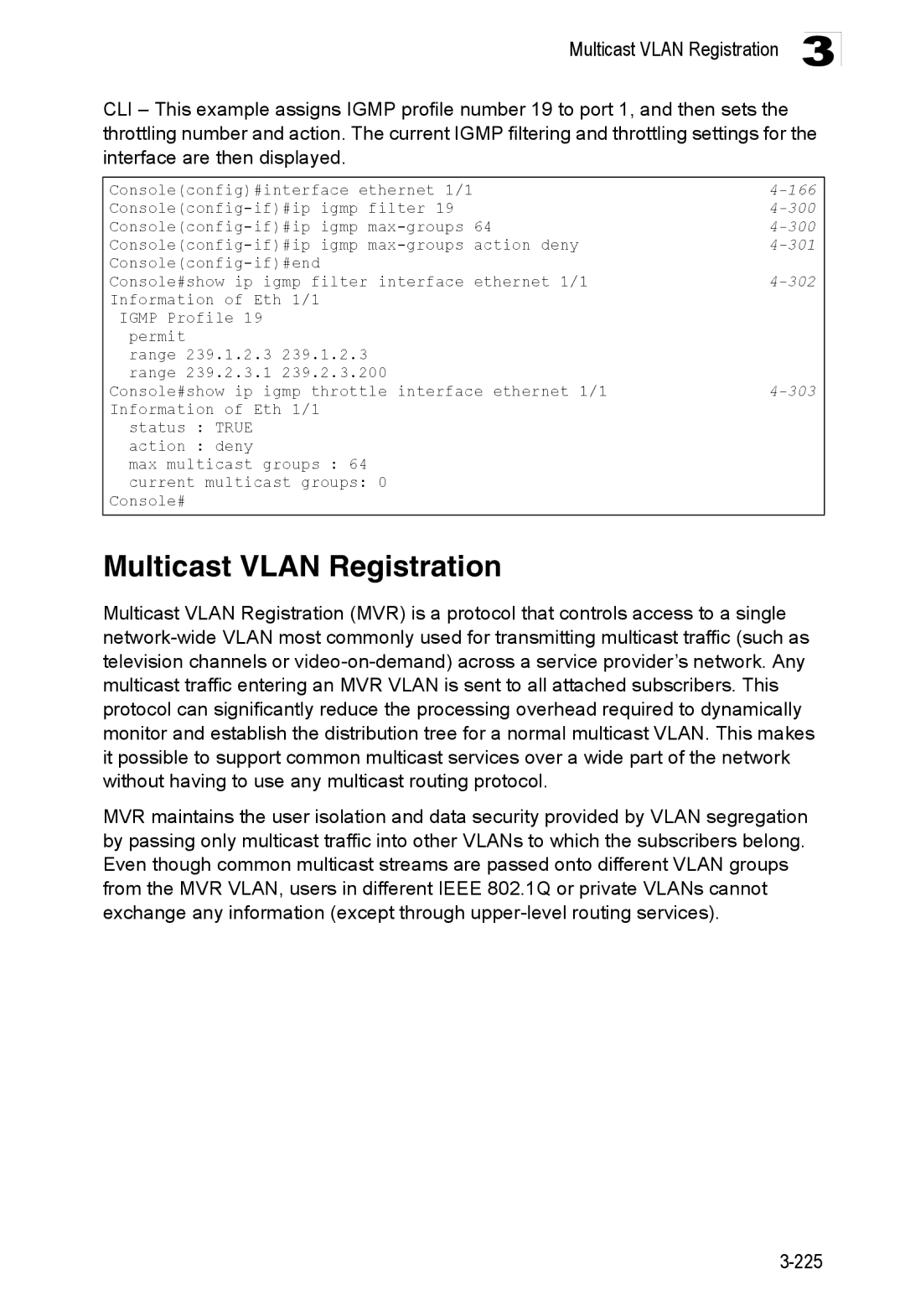 Accton Technology ES3528M-SFP manual Multicast Vlan Registration, 300, 301, 303 