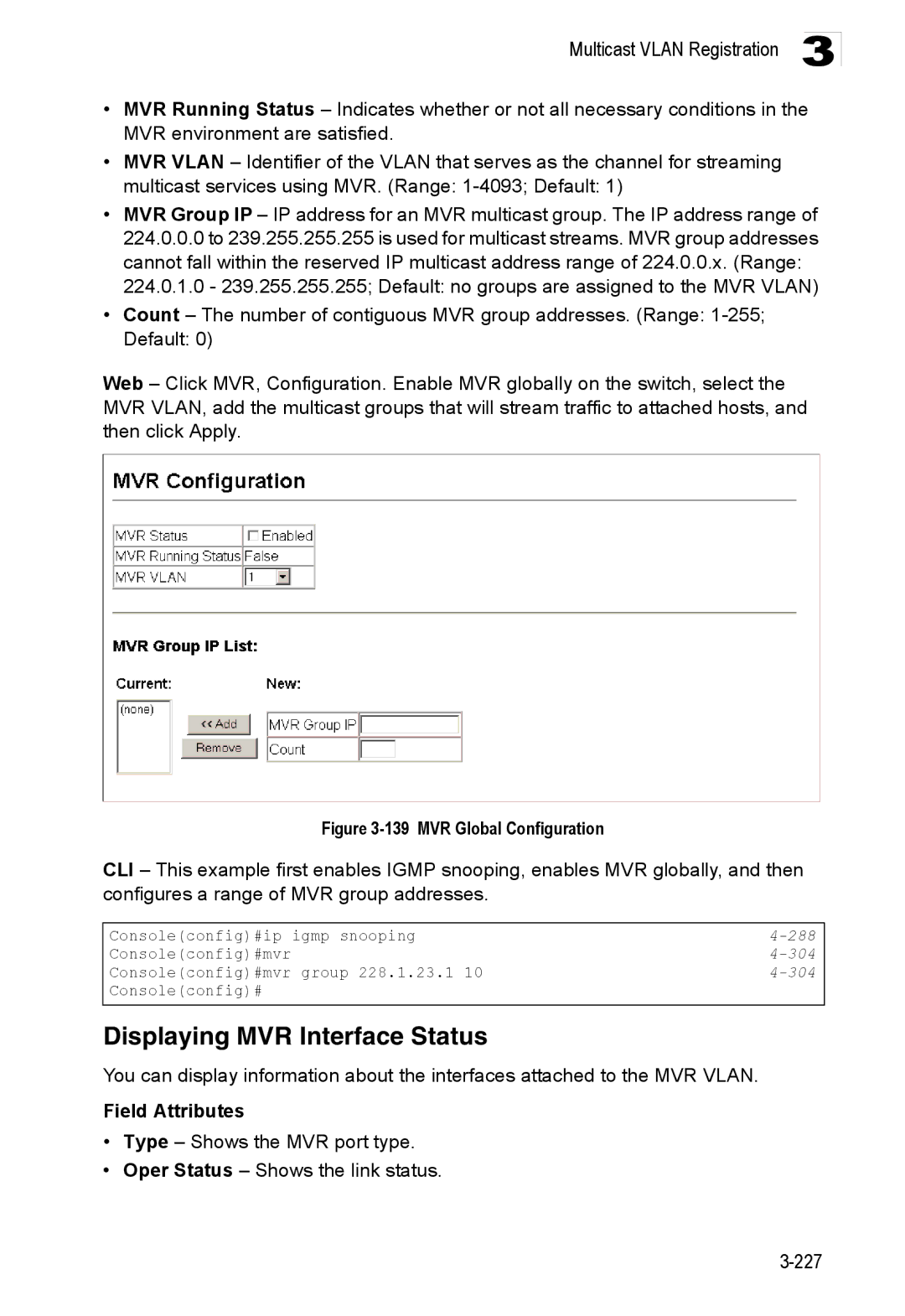 Accton Technology ES3528M-SFP manual Displaying MVR Interface Status, 304 