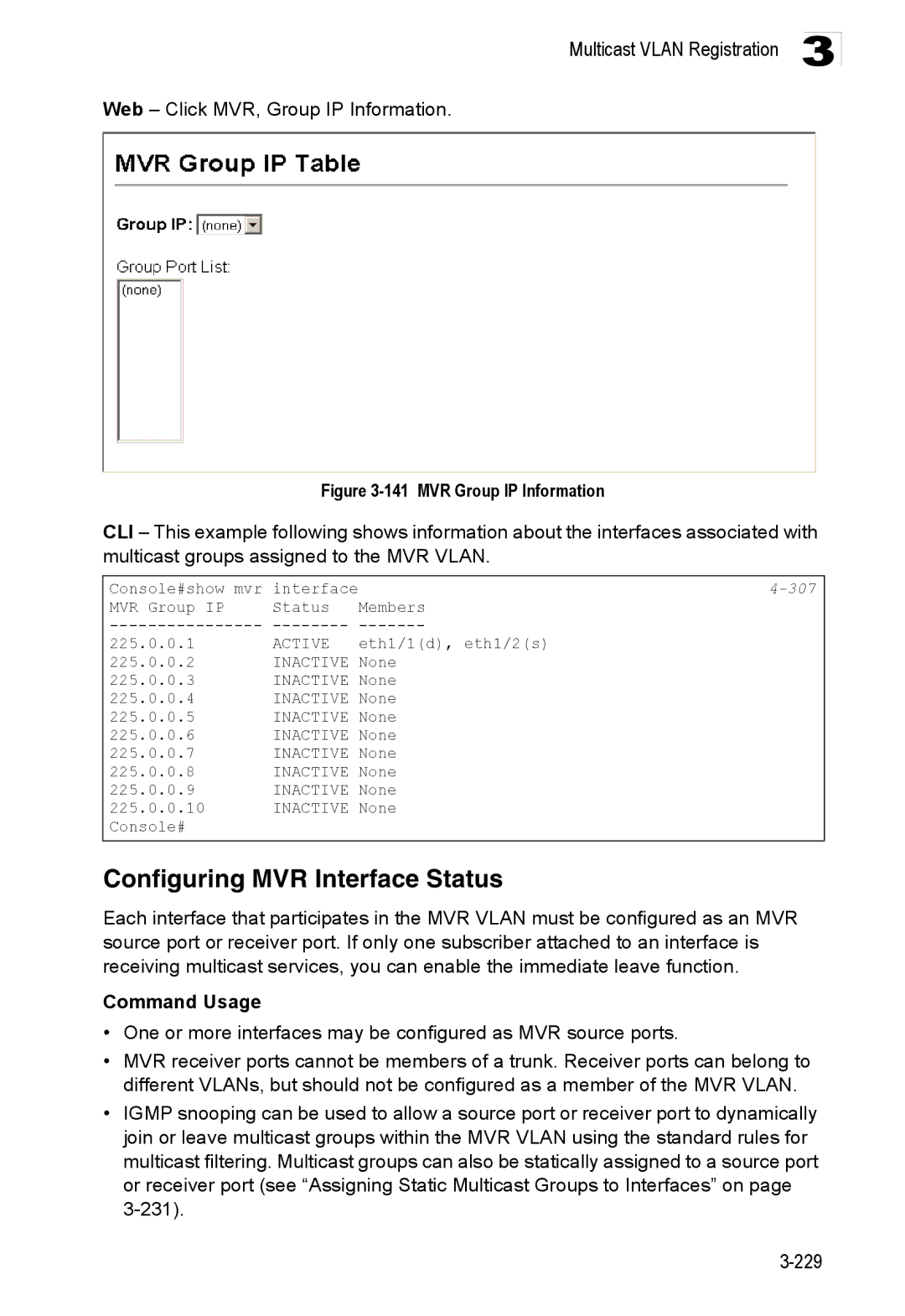 Accton Technology ES3528M-SFP manual Configuring MVR Interface Status, Web Click MVR, Group IP Information 