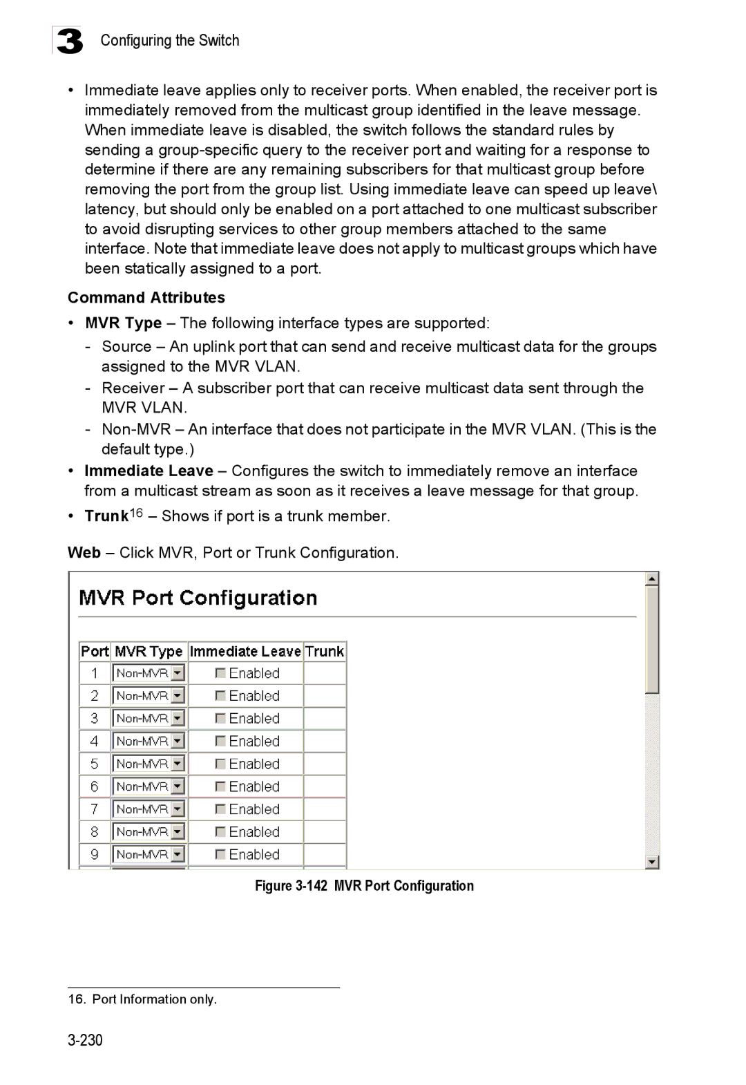 Accton Technology ES3528M-SFP manual MVR Port Configuration 