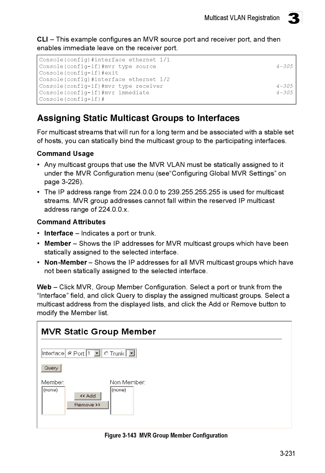 Accton Technology ES3528M-SFP manual Assigning Static Multicast Groups to Interfaces, 305 