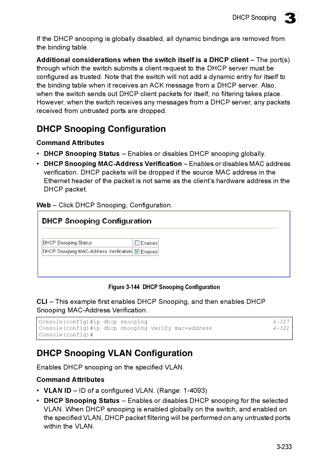 Accton Technology ES3528M-SFP manual Dhcp Snooping Configuration, Dhcp Snooping Vlan Configuration 