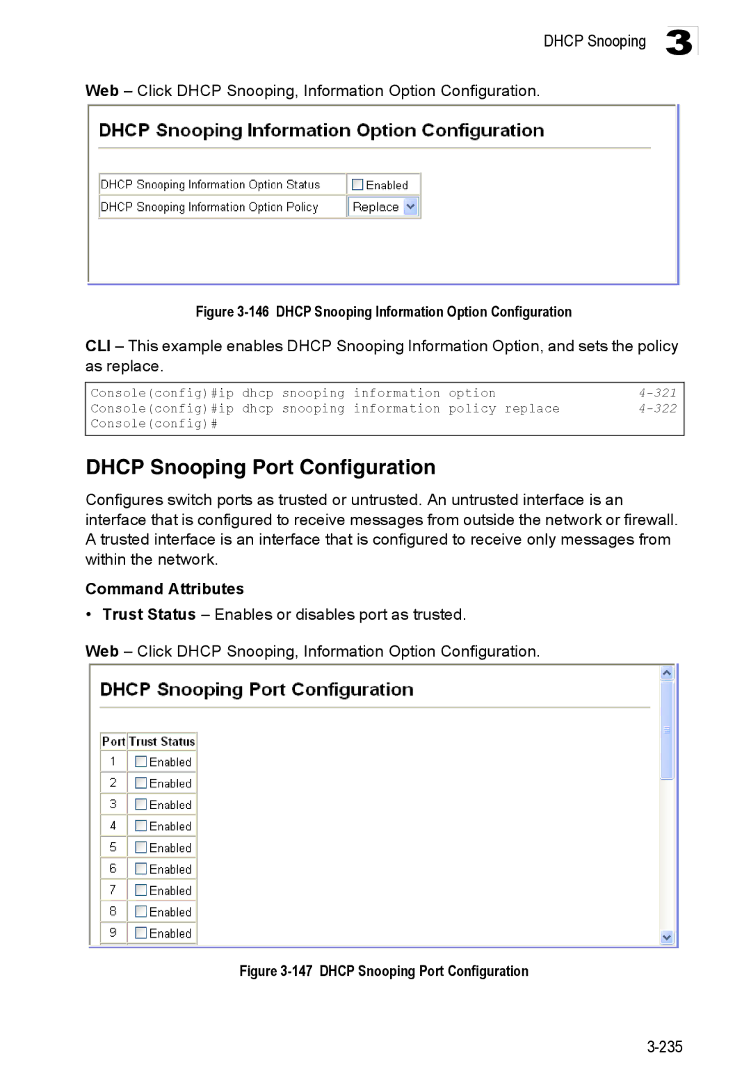 Accton Technology ES3528M-SFP Dhcp Snooping Port Configuration, Web Click Dhcp Snooping, Information Option Configuration 