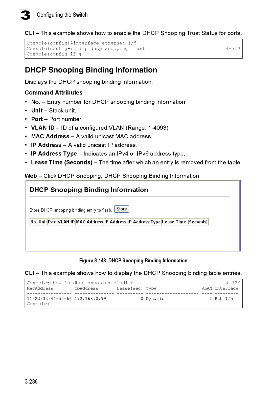 Accton Technology ES3528M-SFP manual Dhcp Snooping Binding Information, 320, 324 