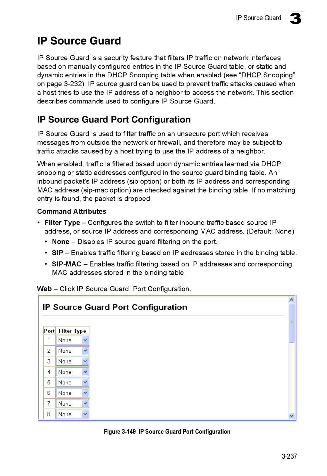 Accton Technology ES3528M-SFP manual IP Source Guard Port Configuration 