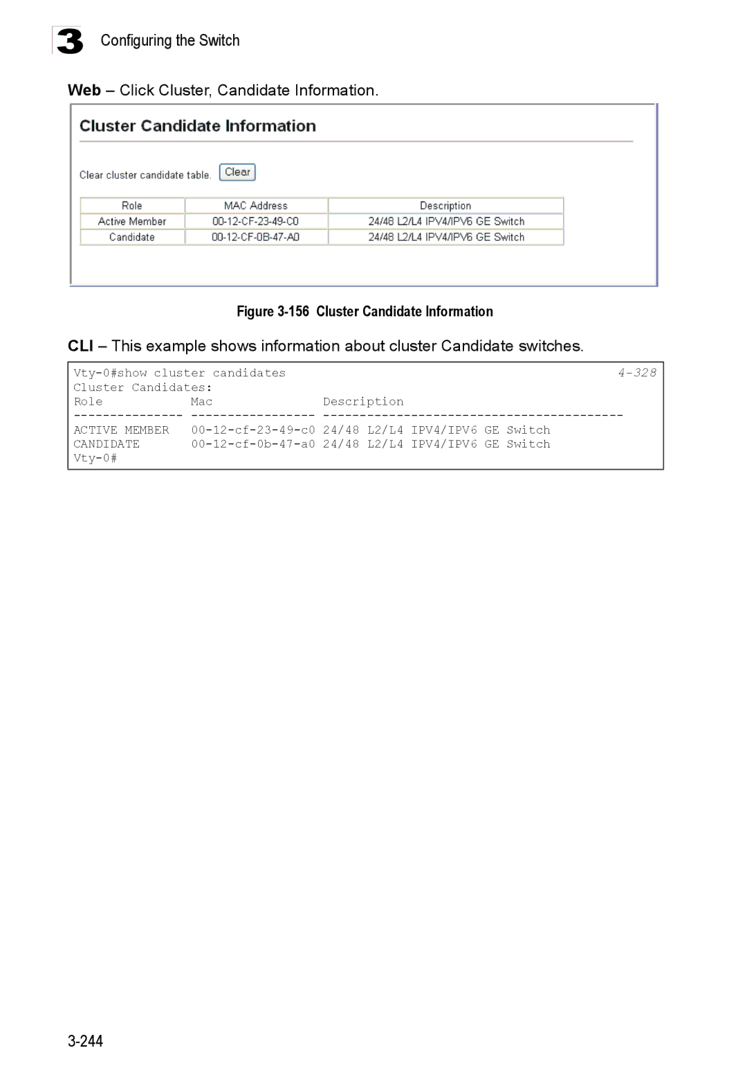 Accton Technology ES3528M-SFP manual Web Click Cluster, Candidate Information, Cluster Candidate Information 